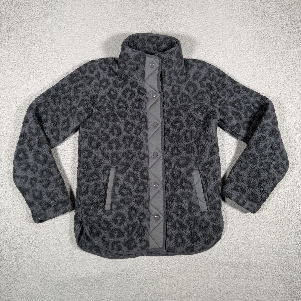 Abercrombie & Fitch Jacket Womens XS Gray Leopard Print Snap Sherpa Fleece Soft